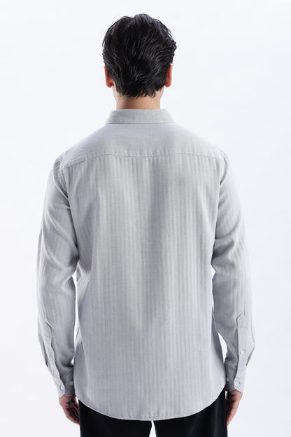 Uri Ash Grey Herringbone Cotton Shirt