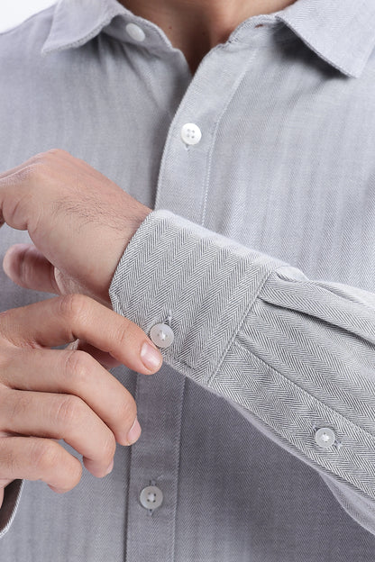Uri Ash Grey Herringbone Cotton Shirt Uri