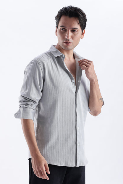 Uri Ash Grey Herringbone Cotton Shirt
