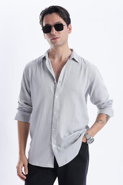 Uri Ash Grey Herringbone Cotton Shirt