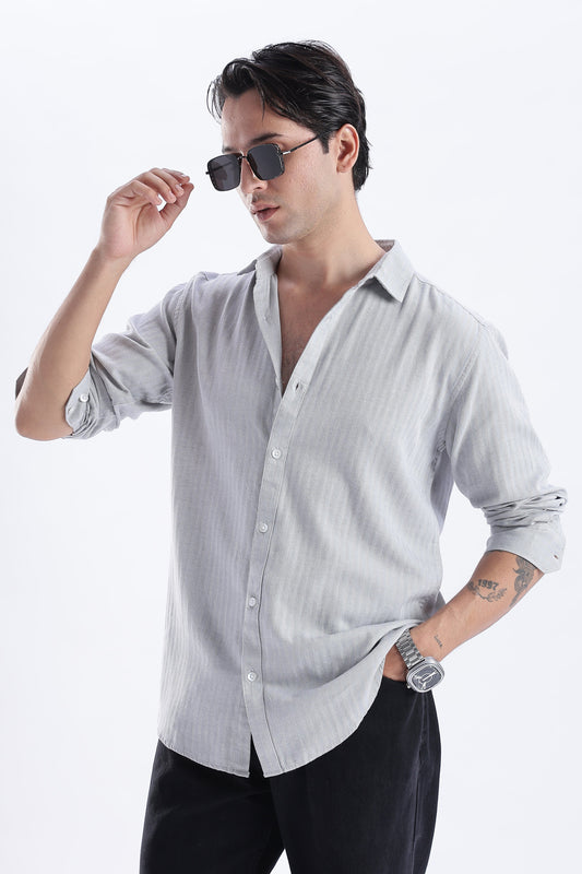 Uri Ash Grey Herringbone Cotton Shirt Uri