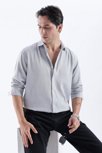 Uri Ash Grey Herringbone Cotton Shirt Uri