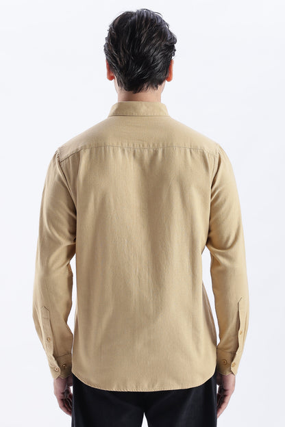 Uri Taupe Spread Collar Solid Shirt Uri