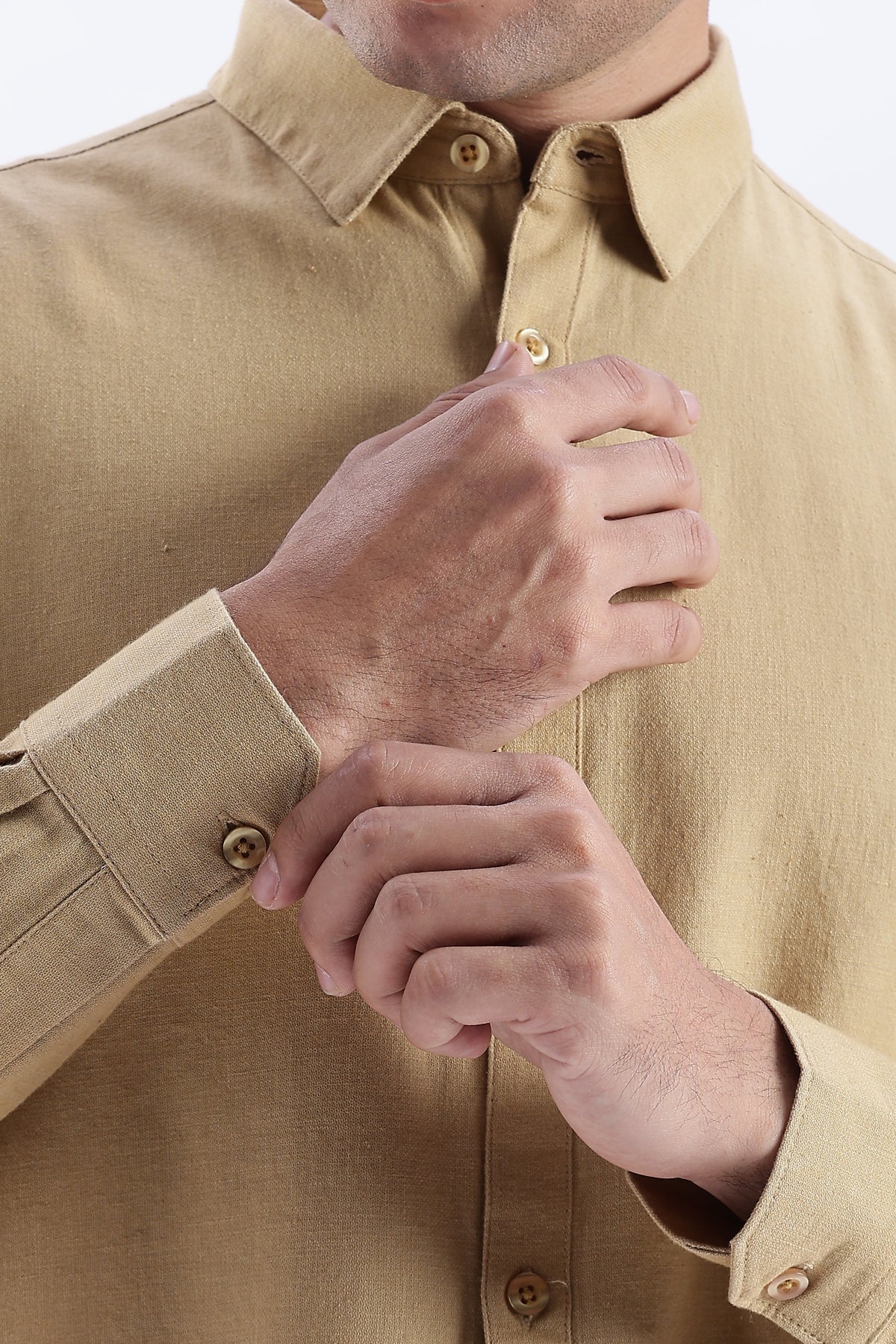 Uri Taupe Spread Collar Solid Shirt Uri