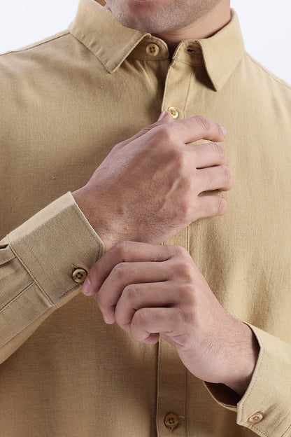 Uri Taupe Spread Collar Solid Shirt Uri