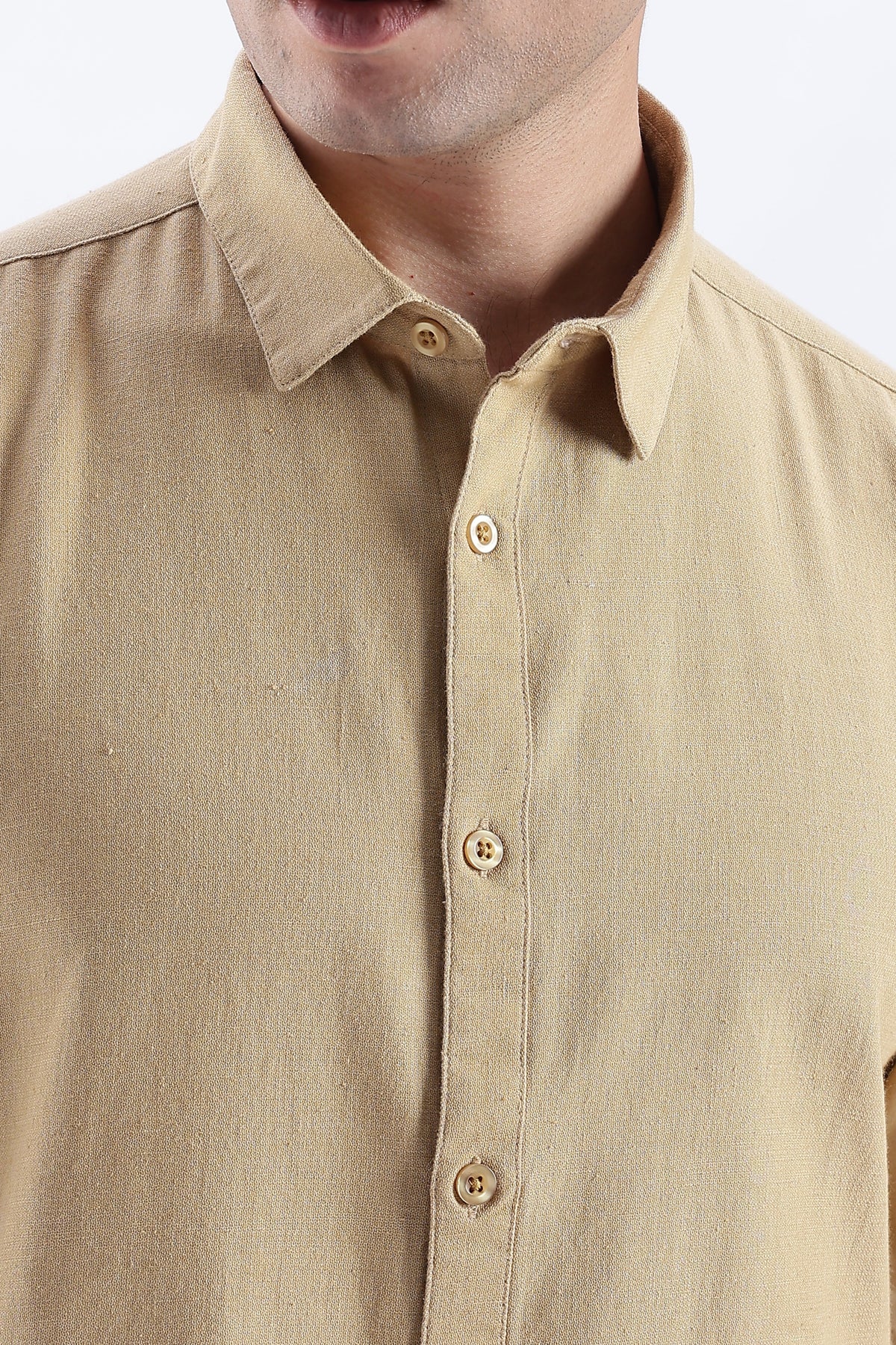 Uri Taupe Spread Collar Solid Shirt Uri