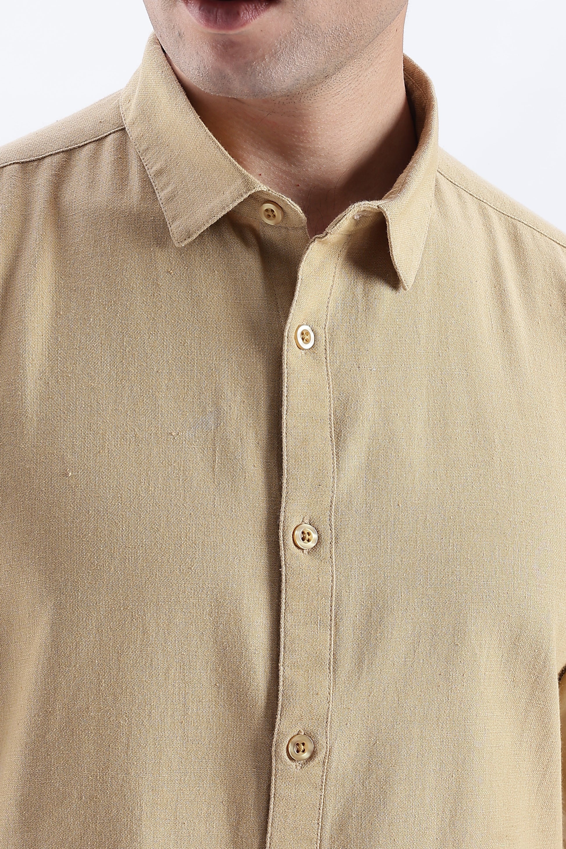 Uri Taupe Spread Collar Solid Shirt Uri