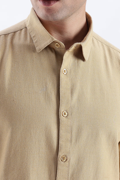 Uri Taupe Spread Collar Solid Shirt Uri