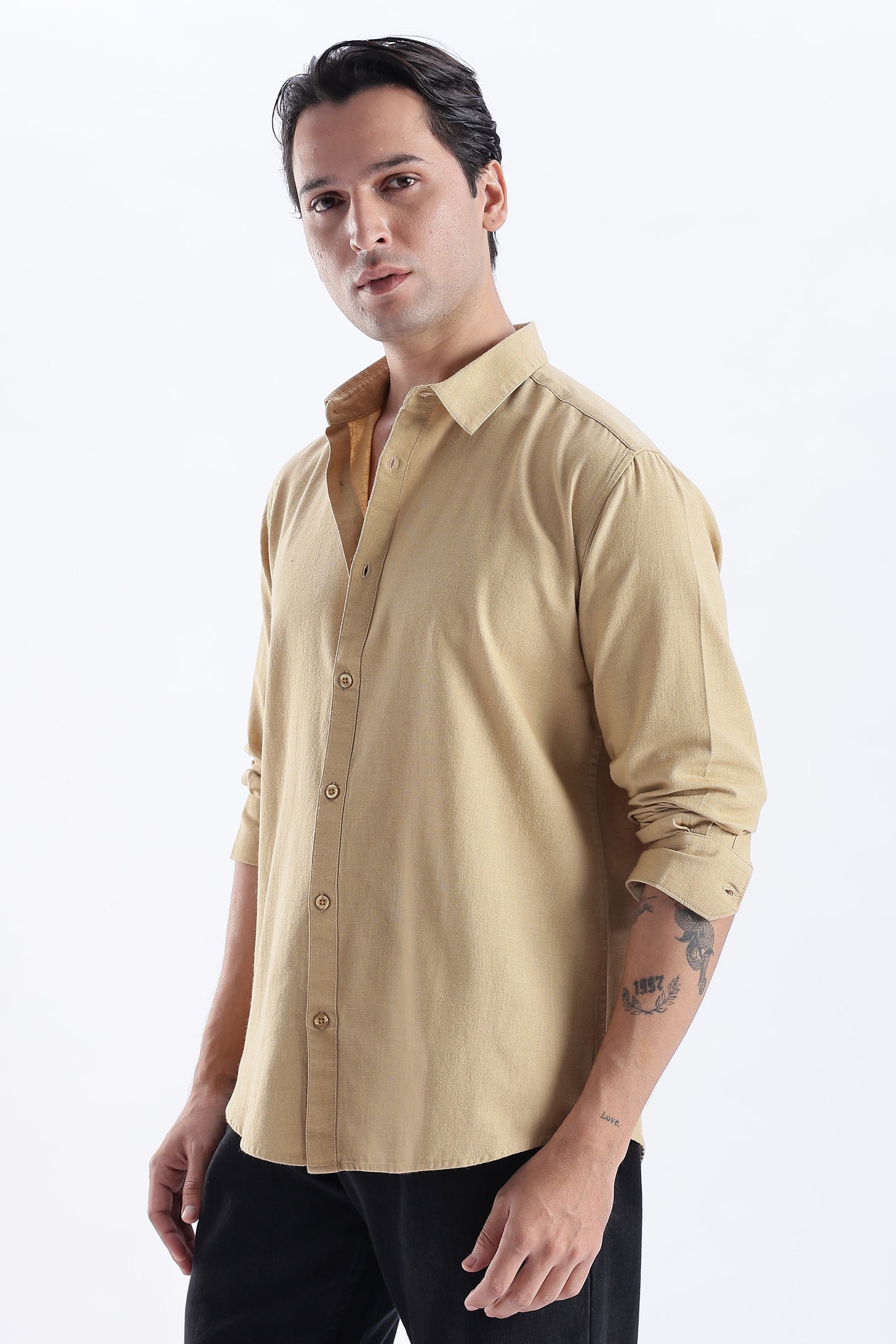 Uri Taupe Spread Collar Solid Shirt