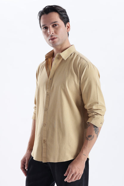 Uri Taupe Spread Collar Solid Shirt Uri