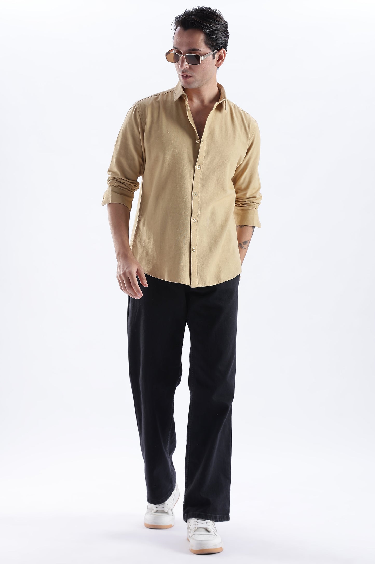 Uri Taupe Spread Collar Solid Shirt Uri
