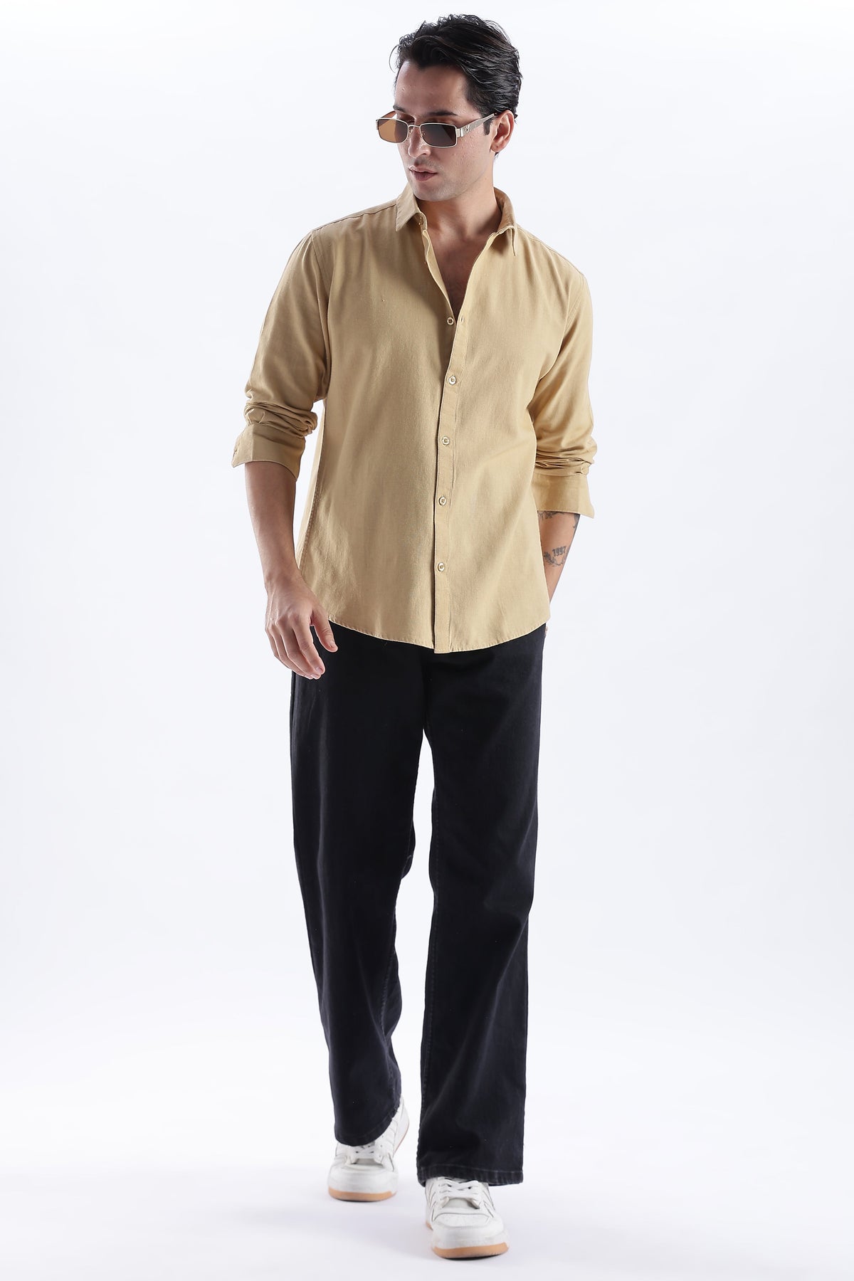 Uri Taupe Spread Collar Solid Shirt Uri