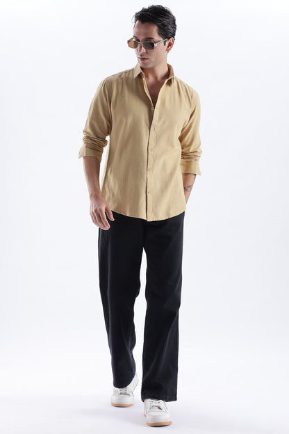 Uri Taupe Spread Collar Solid Shirt Uri