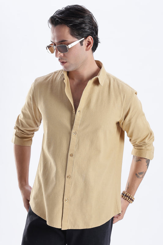 Uri Taupe Spread Collar Solid Shirt