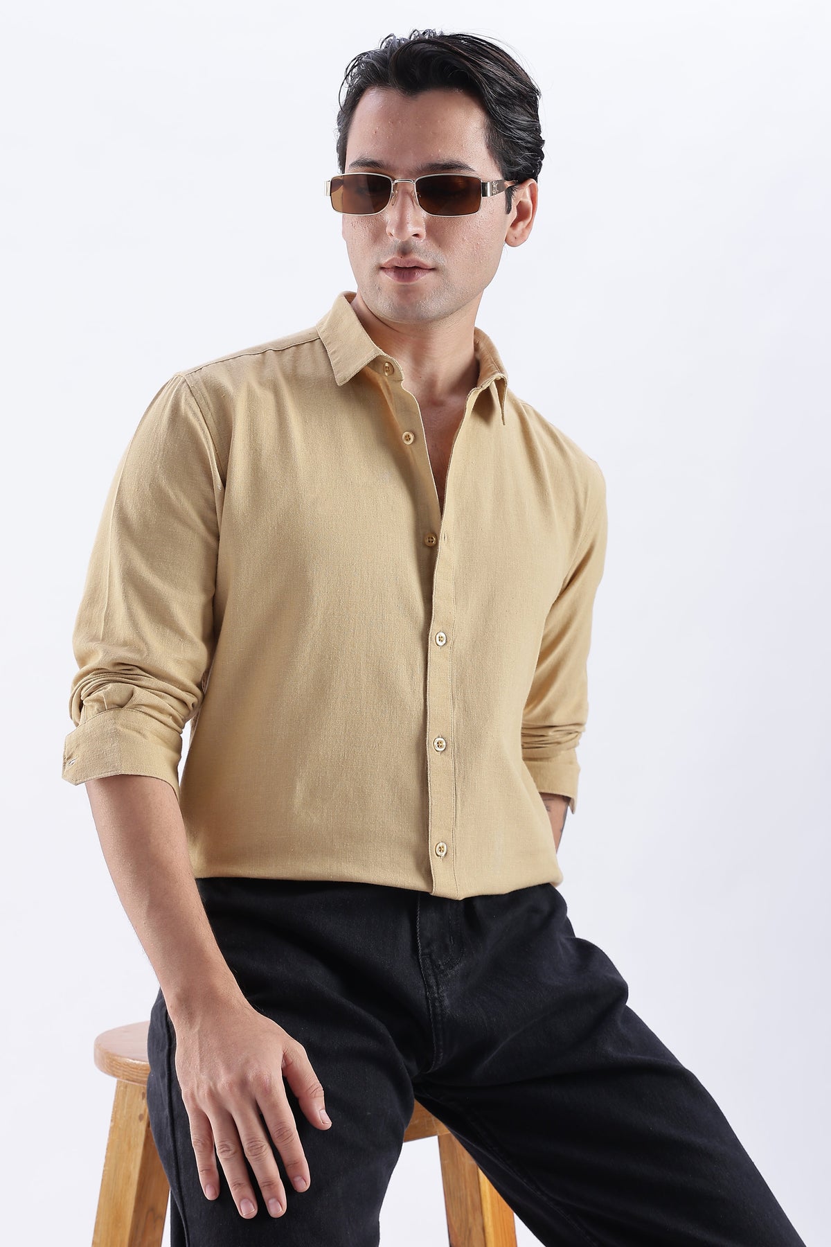 Uri Taupe Spread Collar Solid Shirt Uri