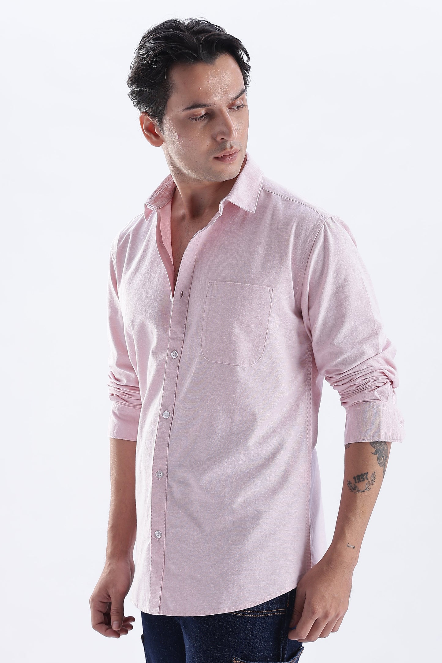 Uri Mauve Spread Collar Oxford Shirt