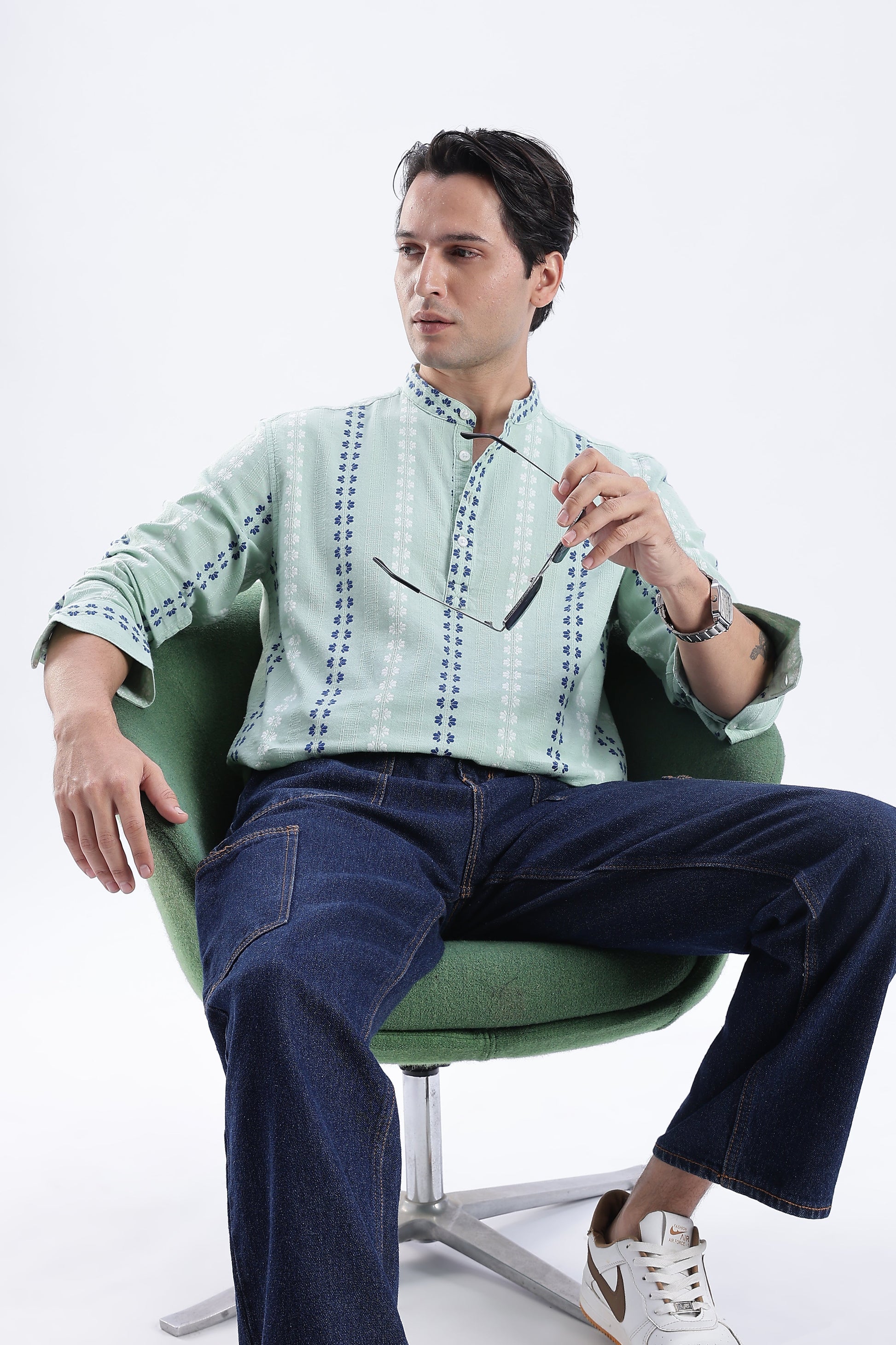 Uri Mint Dobby Motif Short Kurta Uri