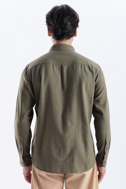 Uri Deep Olive Spread Collar Solid Shirt