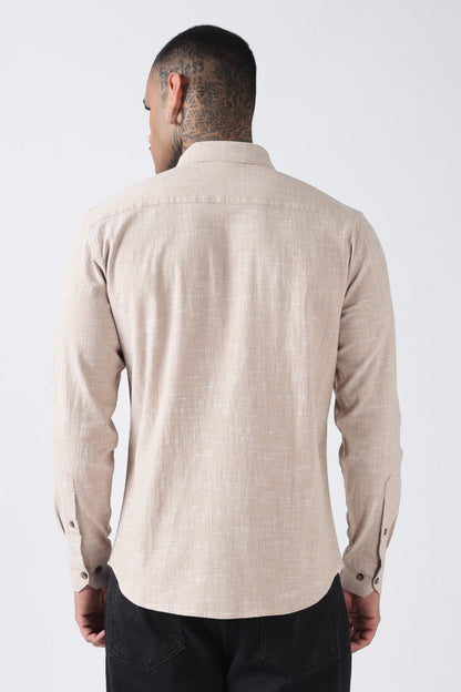 Beige Textured Cotton Casual Shirt