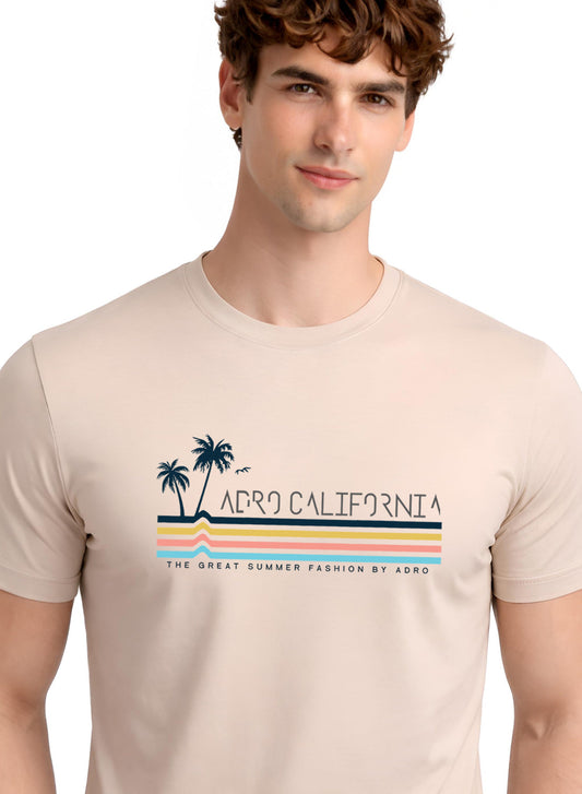 Adro Mens California Graphic T-Shirt | Retro Stripe Print Cotton Summer Tshirt | Stylish Beach T shirt | Comfortable Graphic Tee