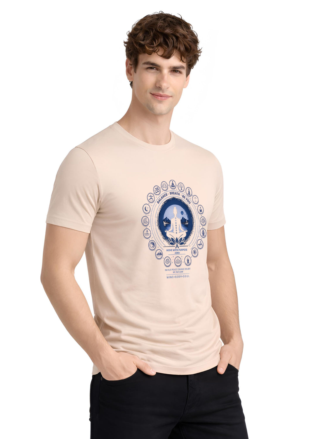 ADRO Yoga T-Shirt for Men | Mandala Printed Cotton Tshirt | Regular Fit Casual T-Shirts | Premium Summer Tshirts