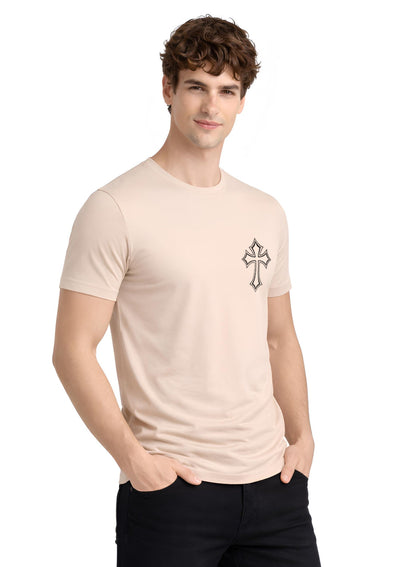 Adro Mens Cross Printed T-Shirt | Minimal Chest Graphic Cotton Casual Tshirt | Trendy Stylish Comfortable Regular Fit T shirt for Men