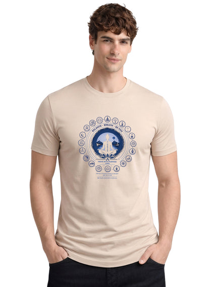 ADRO Yoga T-Shirt for Men | Mandala Printed Cotton Tshirt | Regular Fit Casual T-Shirts | Premium Summer Tshirts Beige