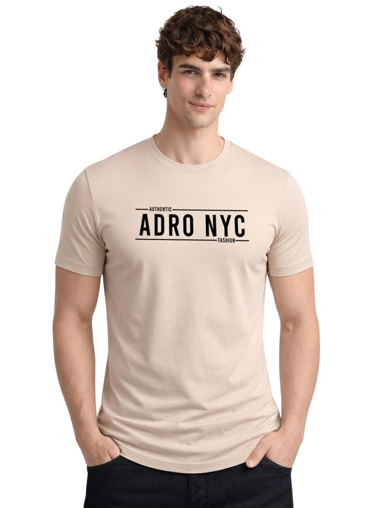 Adro Mens Branded Logo Printed T-Shirt | Typography Print 100% Cotton T shirt | Stylish Tee Summer Regular Fit Graphic Tshirt Beige