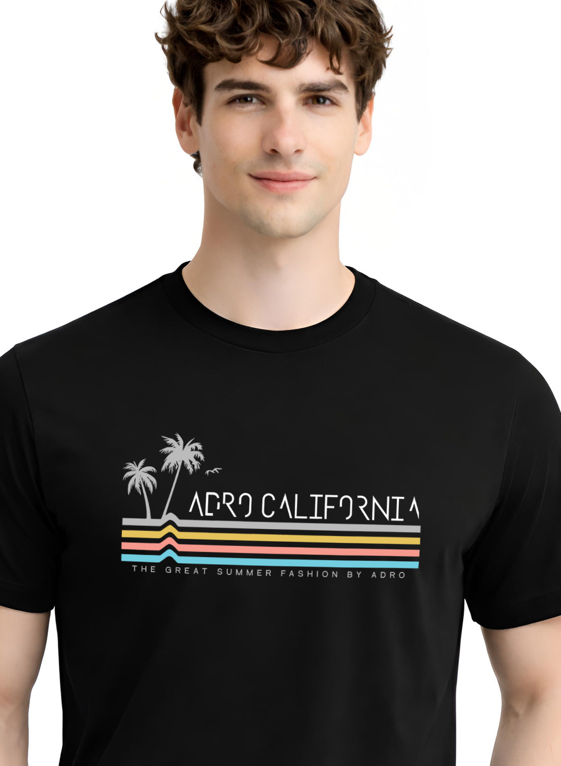 Adro Mens California Graphic T-Shirt | Retro Stripe Print Cotton Summer Tshirt | Stylish Beach T shirt | Comfortable Graphic Tee