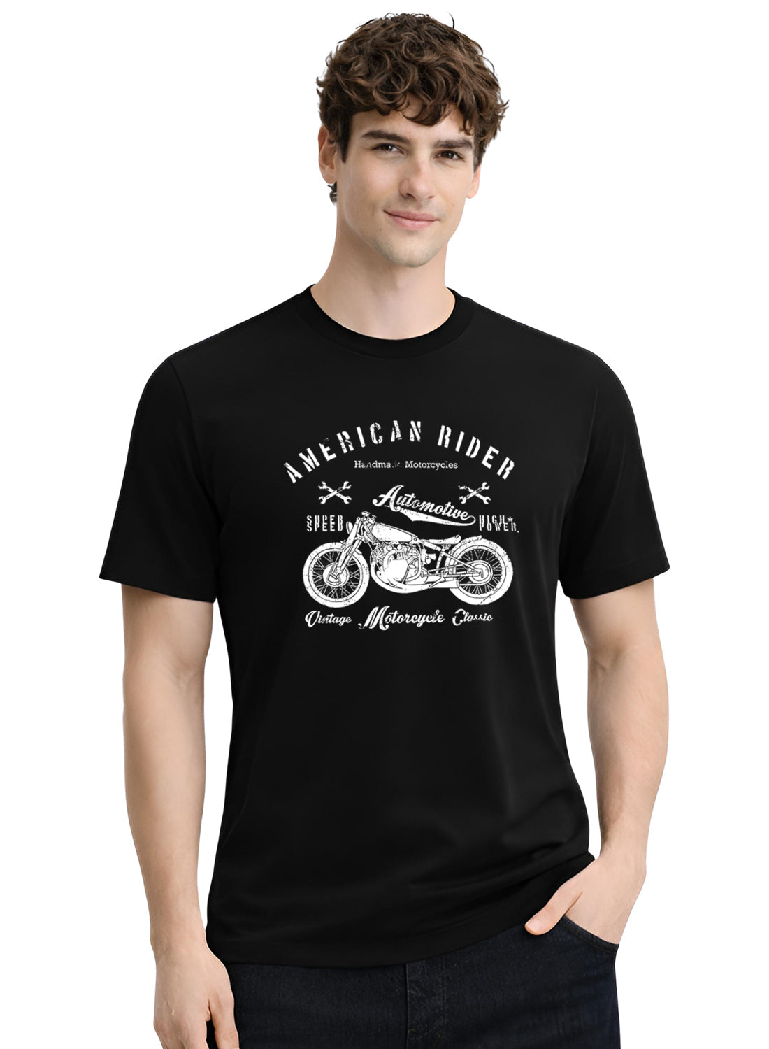 Adro Mens American Rider Printed T-Shirt | 100% Cotton T shirt for Bikers | Stylish Casual Tee Summer Regular Fit Biker Tshirt Black