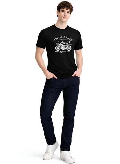 Adro Mens American Rider Printed T-Shirt | 100% Cotton T shirt for Bikers | Stylish Casual Tee Summer Regular Fit Biker Tshirt