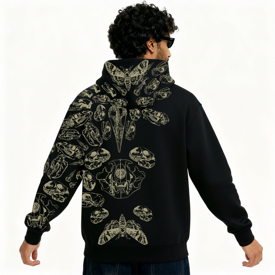 Fractured Pulse Printed Black Zipper Hoodie