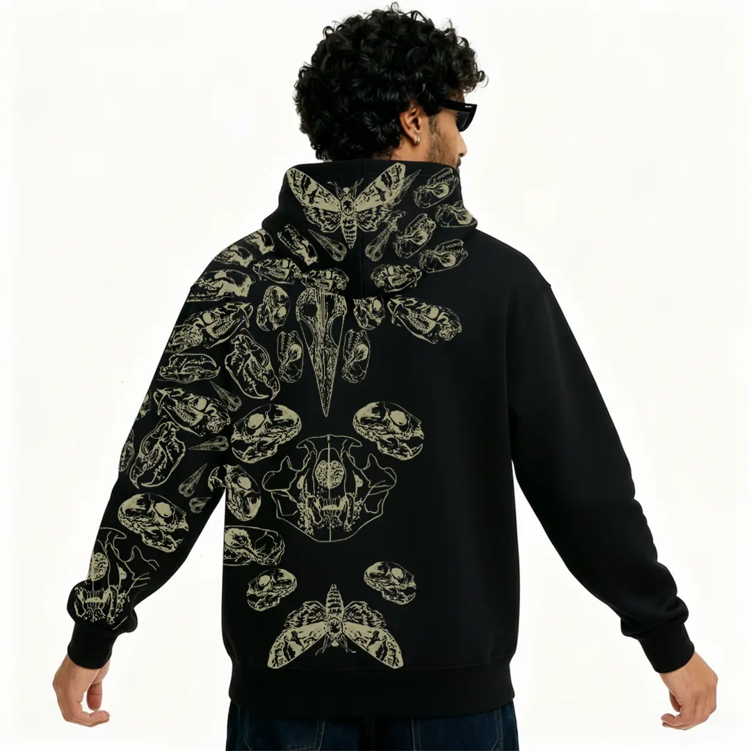 Fractured Pulse Printed Black Zipper Hoodie FLYAF