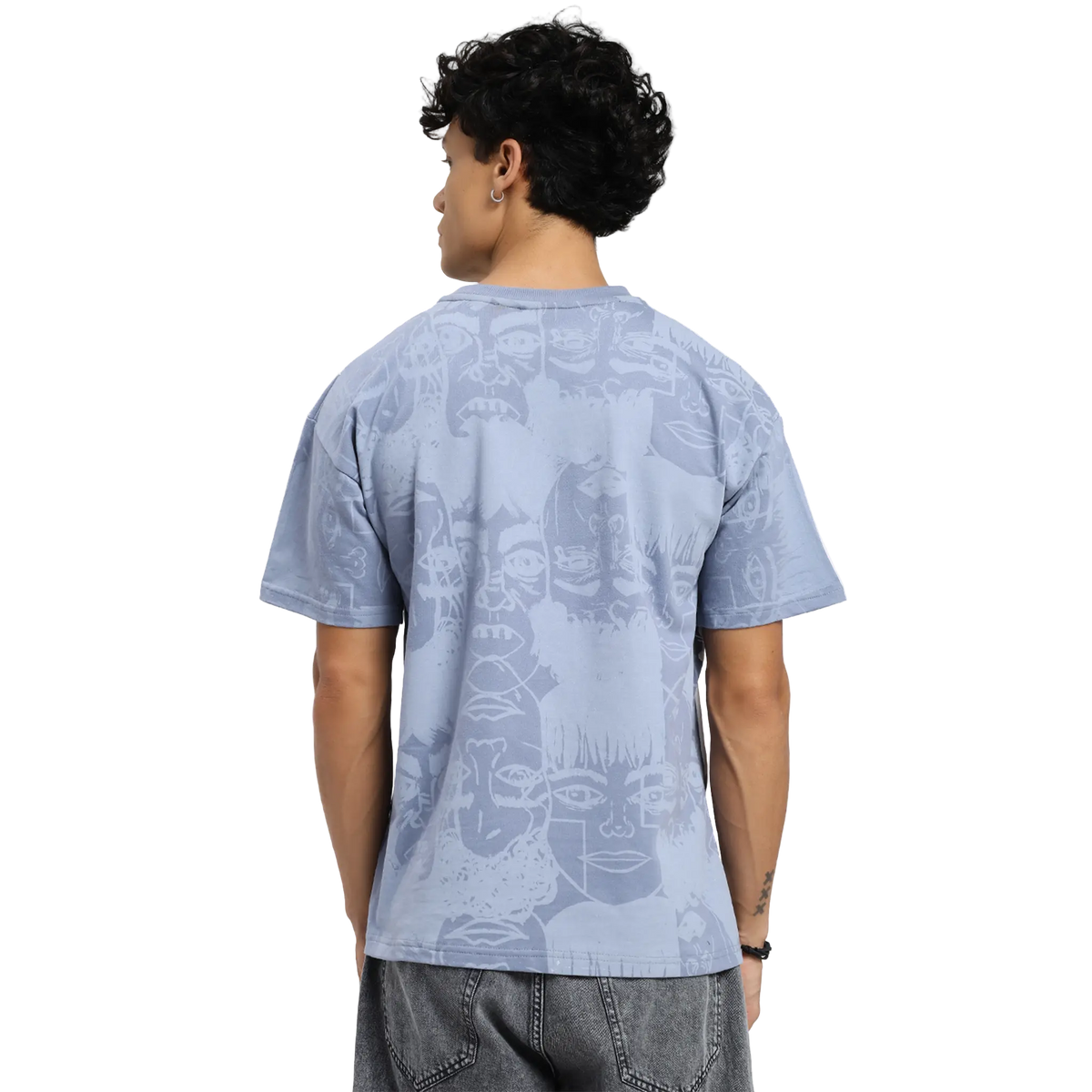 Static Jungle Round Neck Printed Blue T-Shirt FLYAF