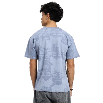 Static Jungle Round Neck Printed Blue T-Shirt FLYAF