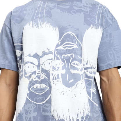 Static Jungle Round Neck Printed Blue T-Shirt FLYAF