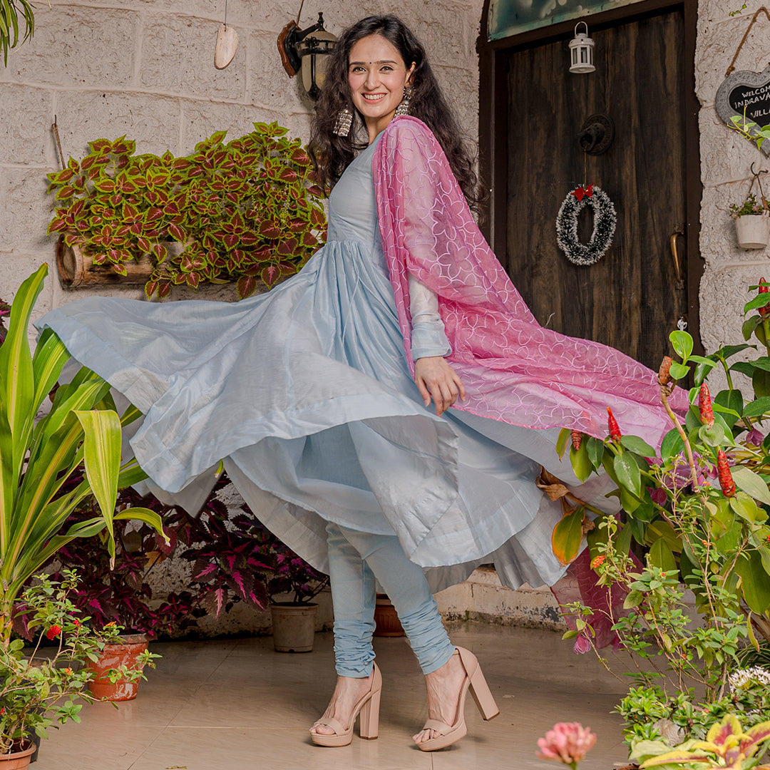 BLUE CHANDERI SUIT SET