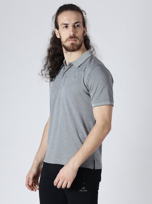 Alcis Men Grey Solid Polo Collar Slim Fit T-shirt BMPO82602-S