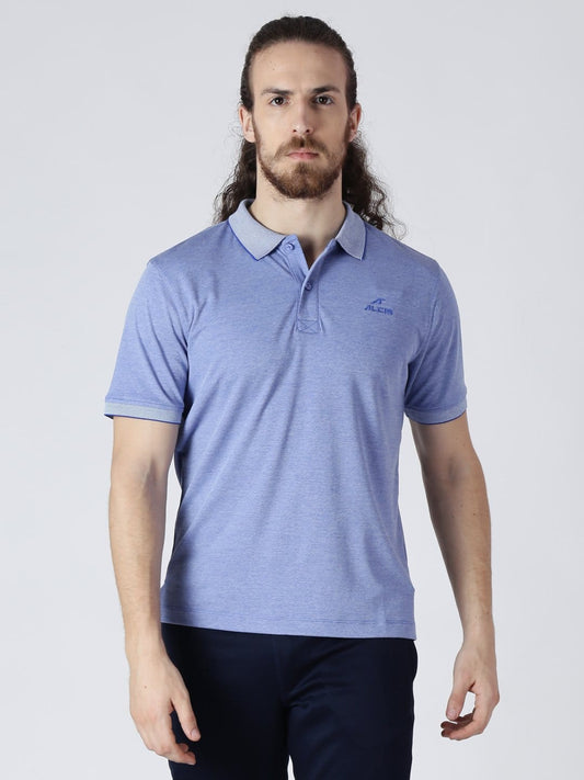 Alcis Men Blue Solid Polo Collar Slim Fit T-shirt BMPO82610-S