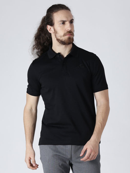 Alcis Men Black Solid Polo Collar Slim Fit T-shirt BMPO82612-S