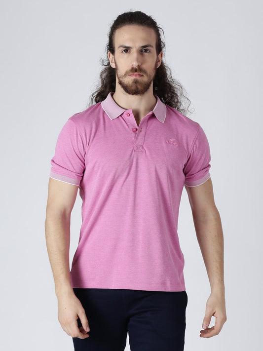 Alcis Men Pink Solid Polo Collar Slim Fit T-shirt BMPO82613-S