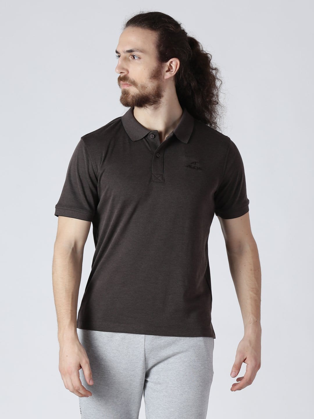 Alcis Men Brown Solid Polo Collar Slim Fit T-shirt BMPO82615-S
