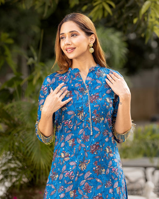Indigo Kalamkari-print Kurta Set