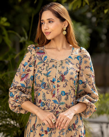 Beige Kalamkari Kurta Set