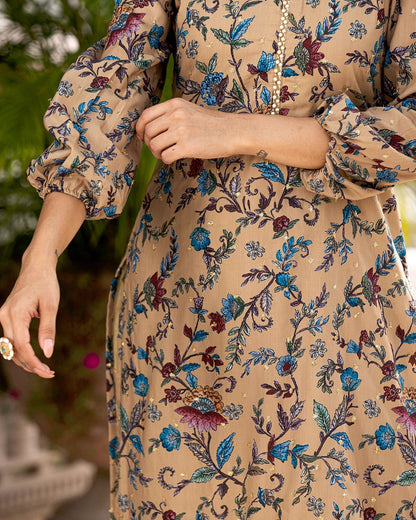 Beige Kalamkari Kurta Set