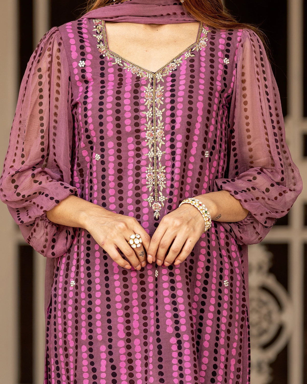 Mauve Pink Ajrakh Suit Set