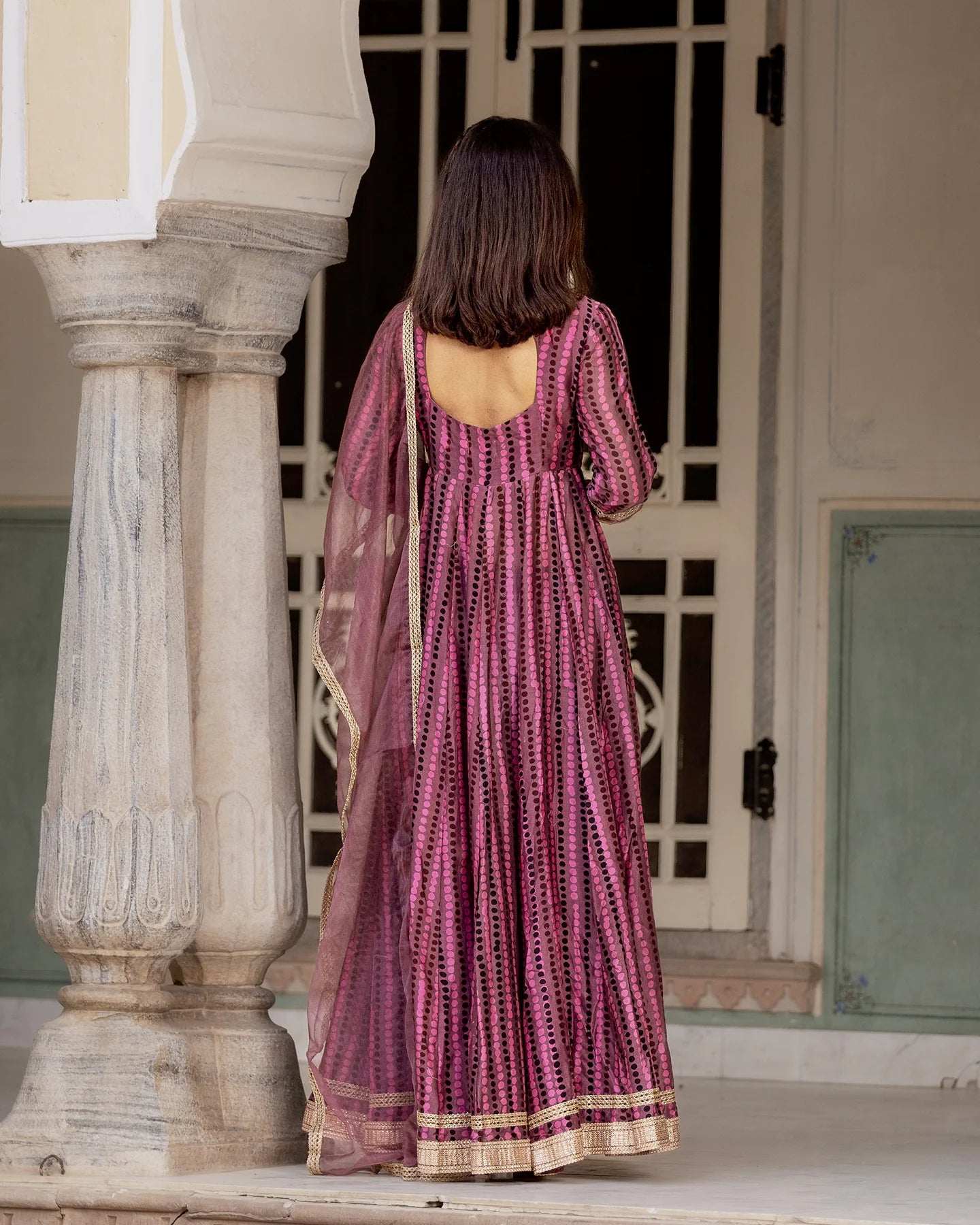 Purple Ajrakh Kalidaar suit set