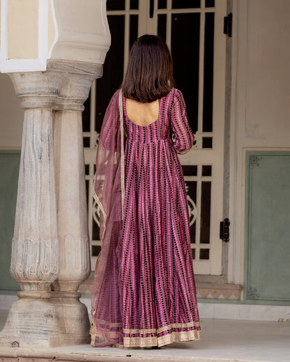 Purple Ajrakh Kalidaar suit set