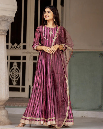 Purple Ajrakh Kalidaar suit set
