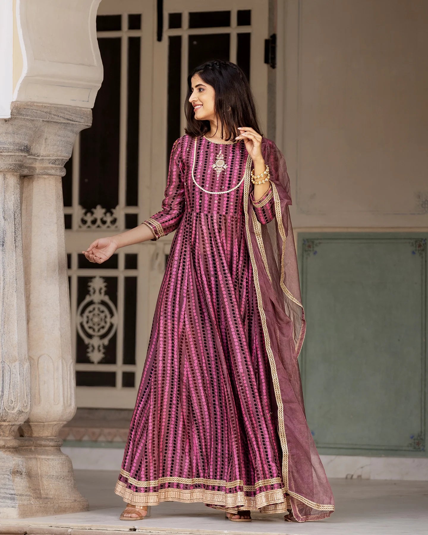 Purple Ajrakh Kalidaar suit set